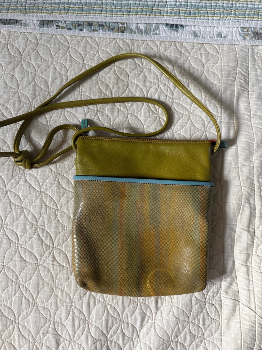 Olive Green Crossbody Bag with Blue Trim